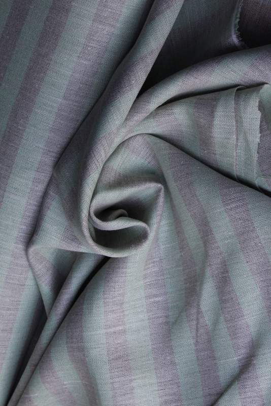 Lněná látka přírodní barvy se světle zeleným proužkem (2/2 cm)