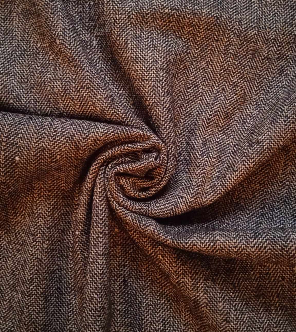 Vlněná látka tkaná do zubaté rybí kosti - odstíny hnědé / antracit