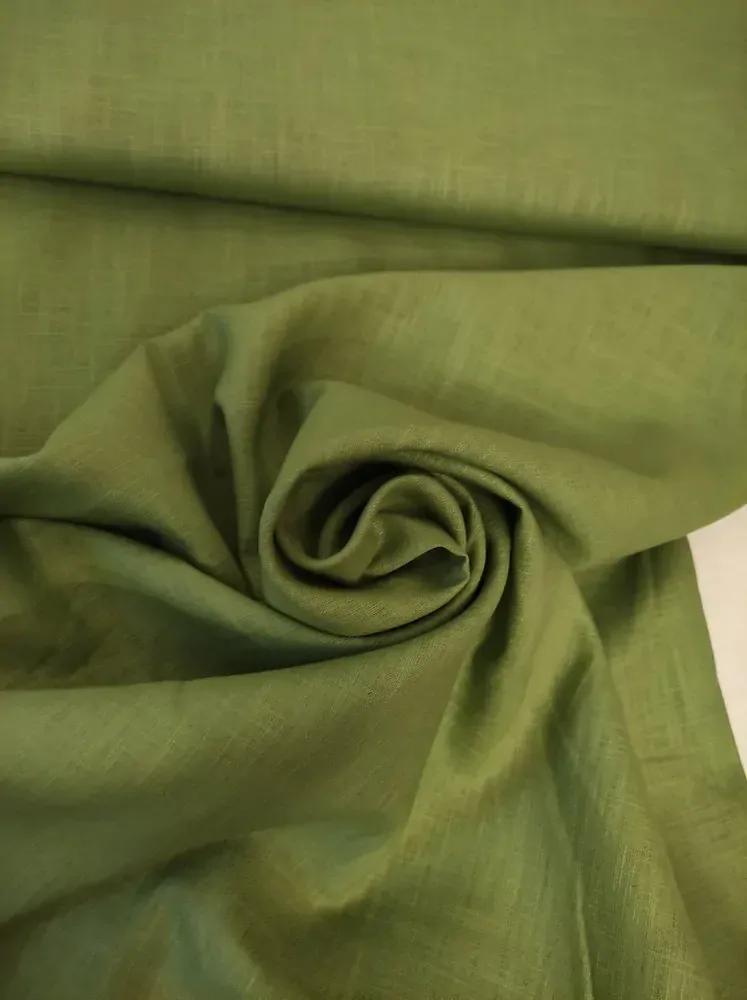 Lněná látka teplá světle zelená