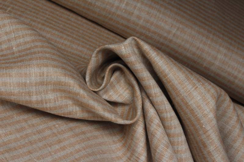 Lněná látka přírodní barvy se světle hnědým proužkem (0,5/0,5 cm)