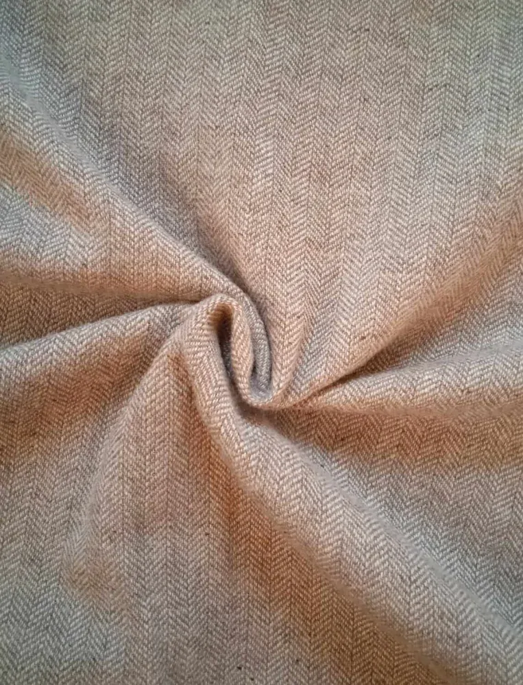 Vlněná látka tkaná do rybí kosti - hnědošedá / přírodní