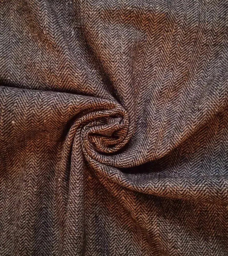 Vlněná látka tkaná do zubaté rybí kosti - odstíny hnědé / antracit