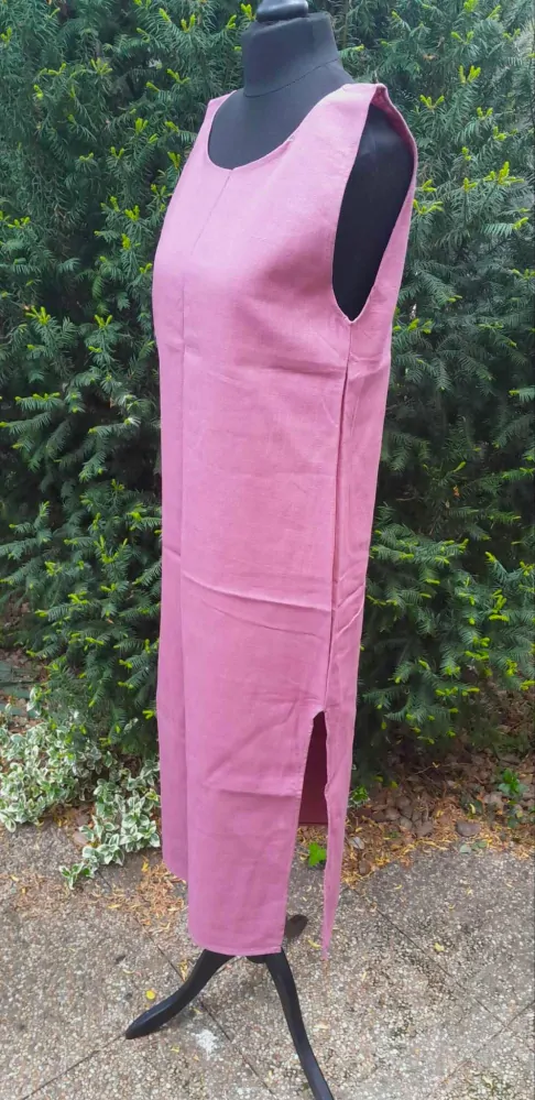 Šaty lněné bez rukávu starorůžové