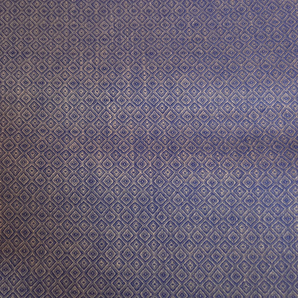 Lněná látka diamantová vazba - přírodní/tmavě modrá