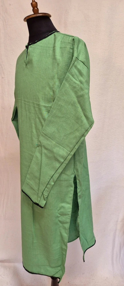 Lněná tunika ve stylu kurty zelená L