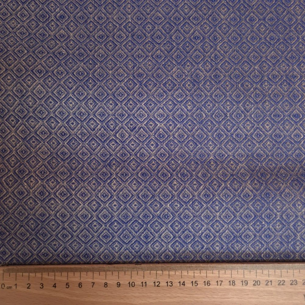 Lněná látka diamantová vazba - přírodní/tmavě modrá