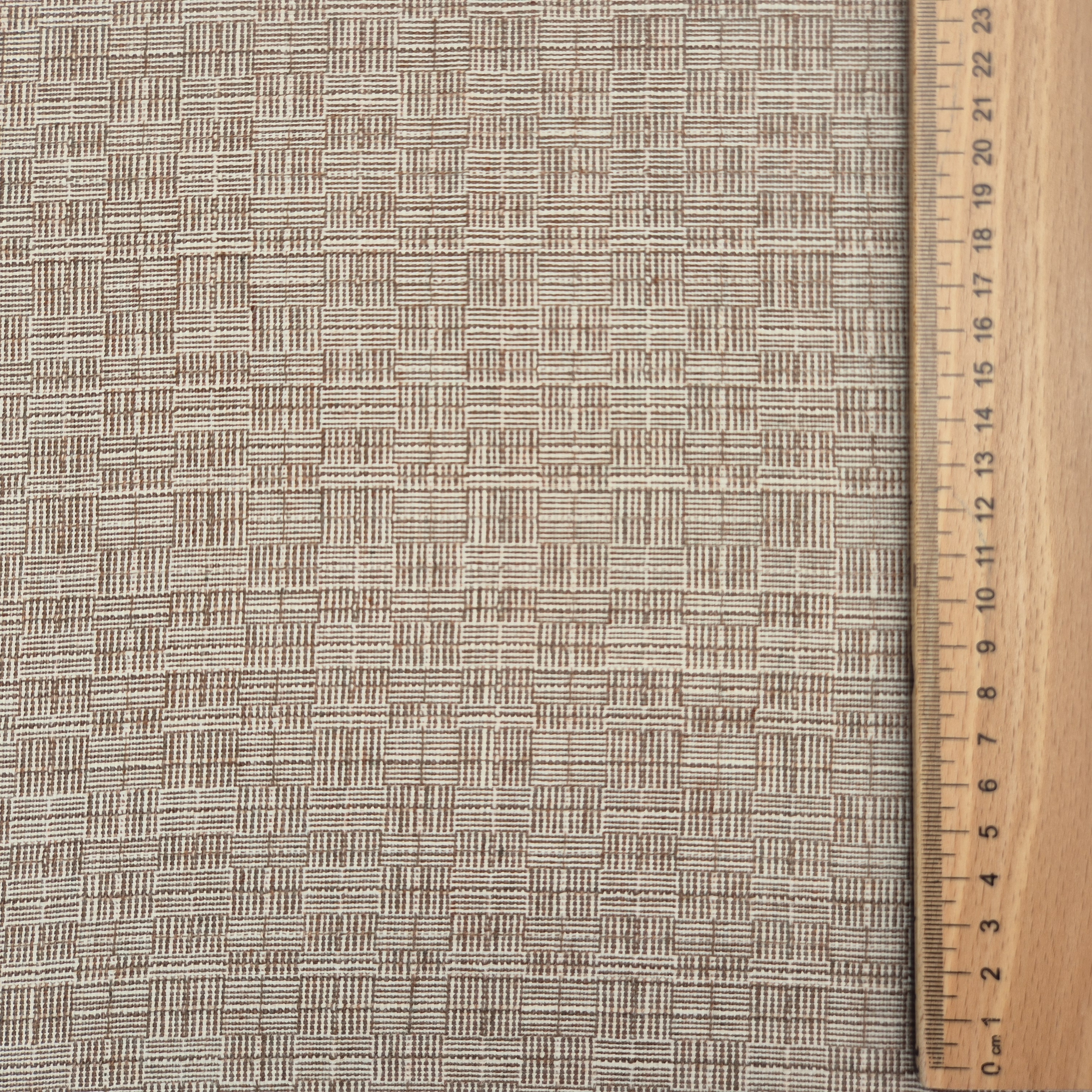Vlněná látka světle béžová s hnědým geometrickým vzorem