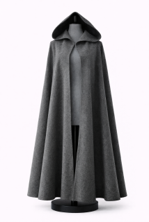 Plášť vlněný půlkruh tmavě šedý s kapucí