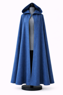 Plášť vlněný půlkruh modrý s kapucí tenší
