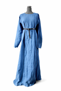 Lněné šaty modré ručně obšívané
