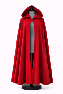 Plášť vlněný třičtvrtě kruh červený s kapucí