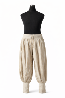 Nabírané lněné kalhoty hnědo-přírodní proužek, vel. 28